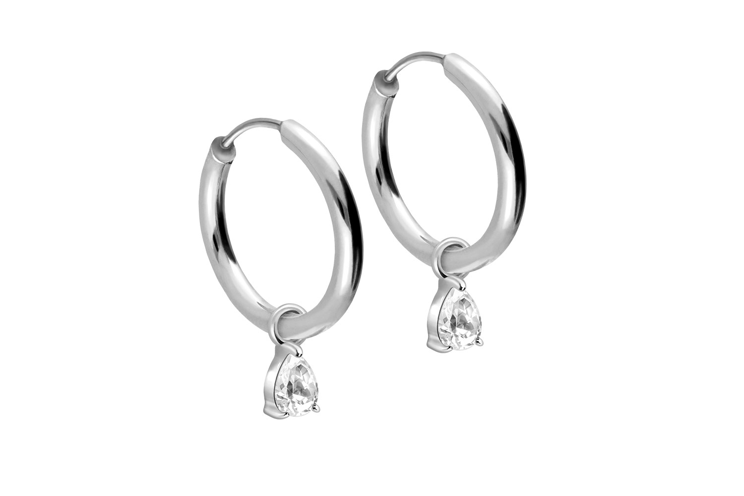 Chirurgenstahl Ohrclicker Creolen EINGEFASSTER KRISTALLTROPFEN von Piercingline